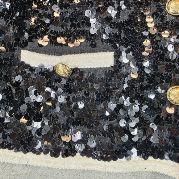 Crewcuts Jacket Girls Medium 8-9 Black Sequin Tweed Trim Cardigan Party Holiday - Picture 4 of 15